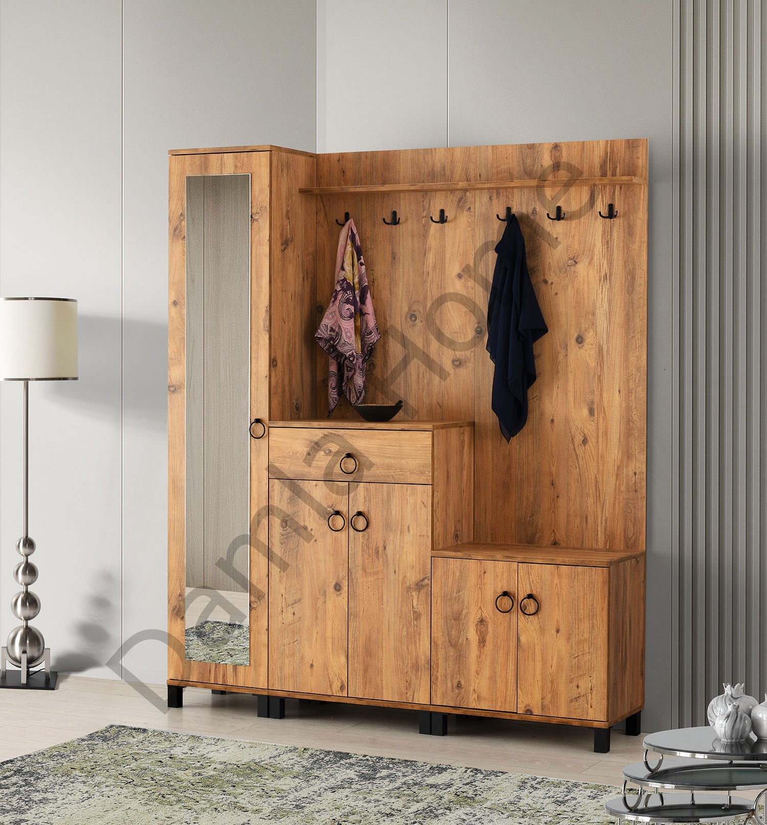 Elmas Portmanto Üçlü - Çam