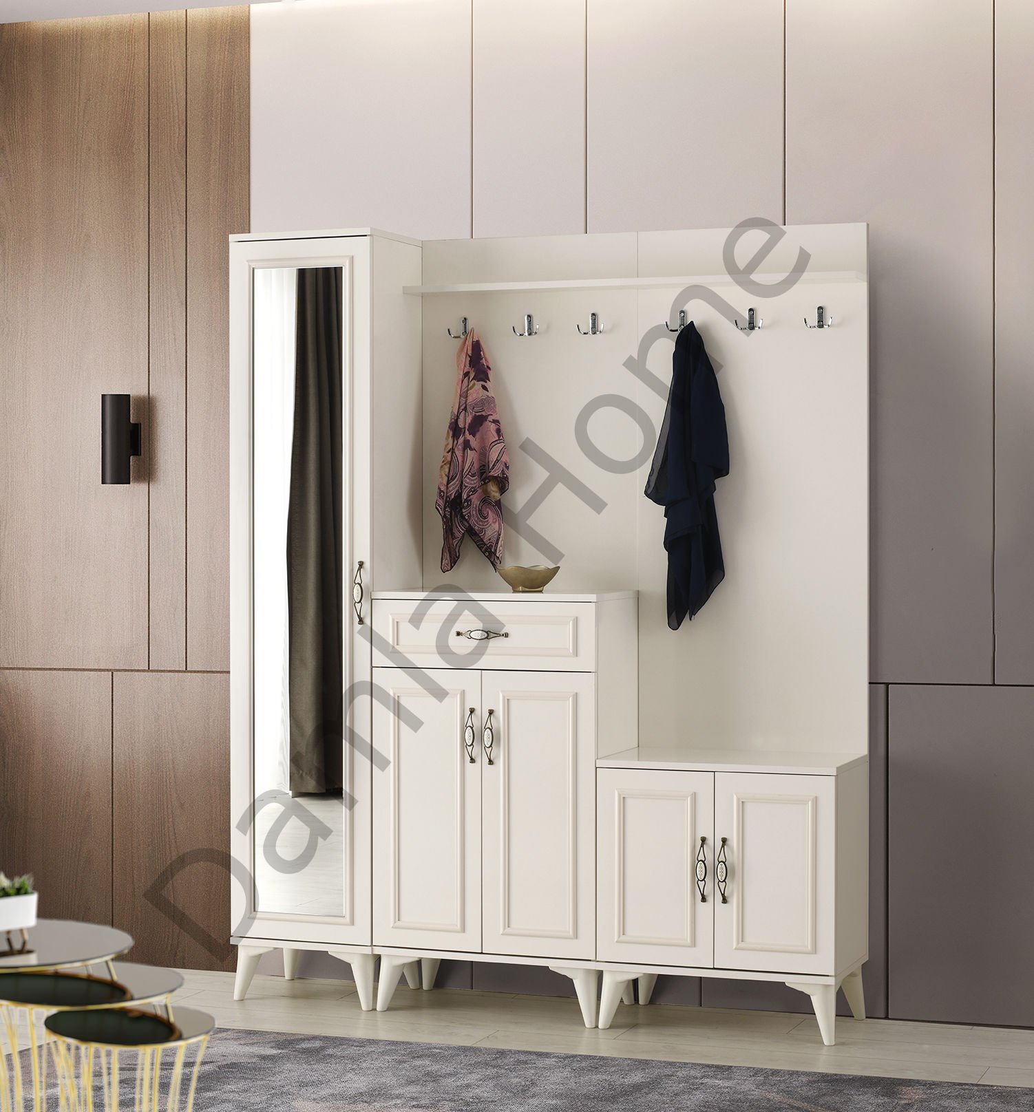 Nehir Portmanto Üçlü - Ekru