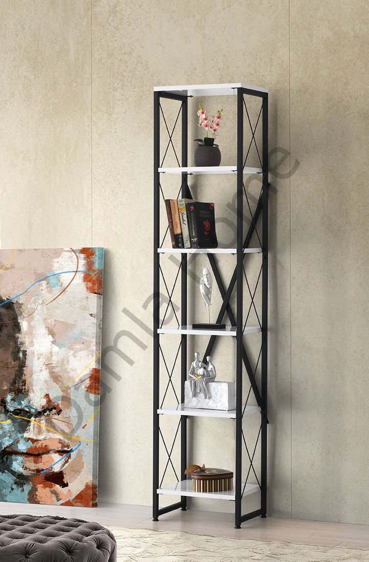 Ferforje Kitaplık 40'lık - Beyaz/Siyah