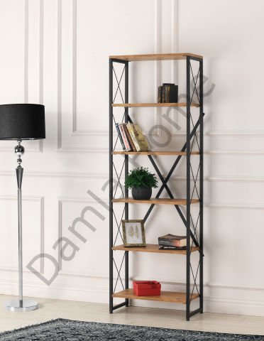 Ferforje Kitaplık 60'lık - Çam/Siyah