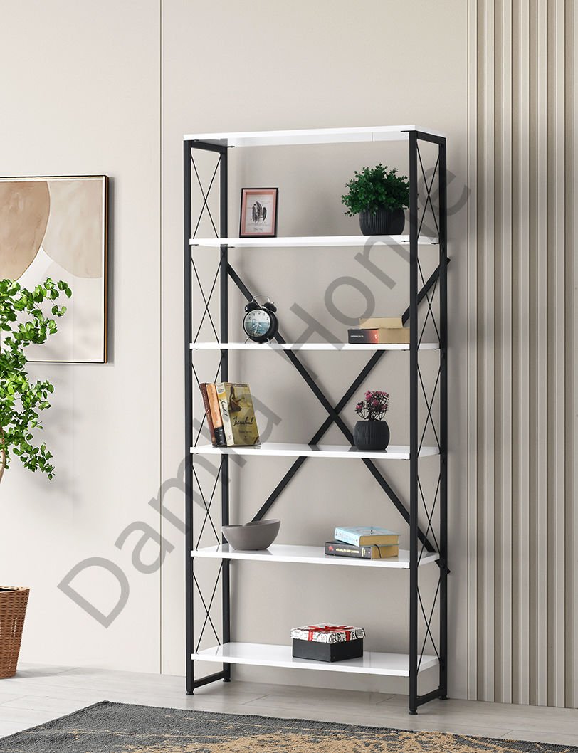 Ferforje Kitaplık 80'lik - Beyaz/Siyah