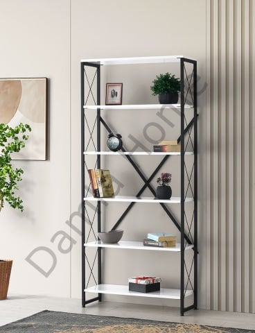 Ferforje Kitaplık 80'lik - Beyaz/Siyah