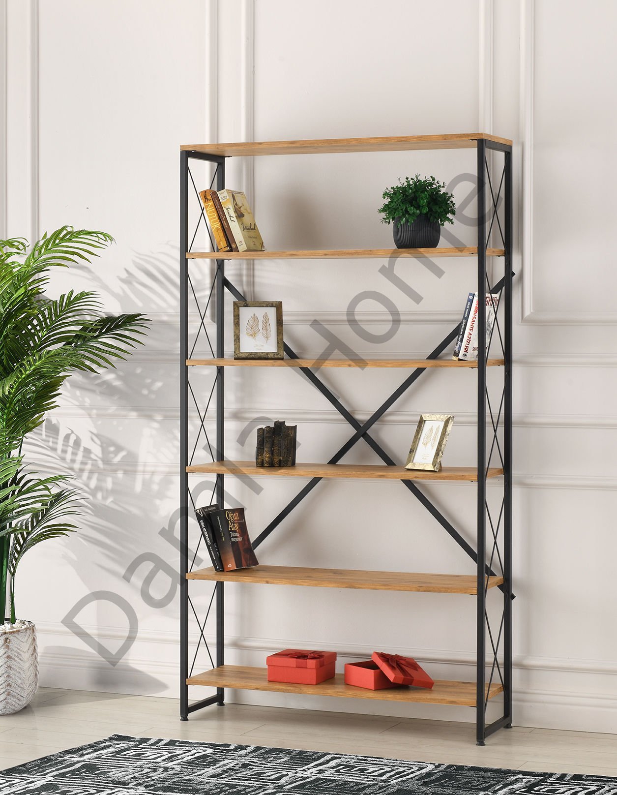 Ferforje Kitaplık 100'lük - Çam/Siyah