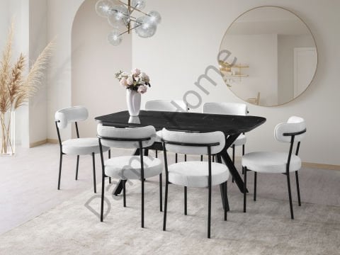 Prizma Masa Sandalye Takımı - Royal Mermer/Siyah