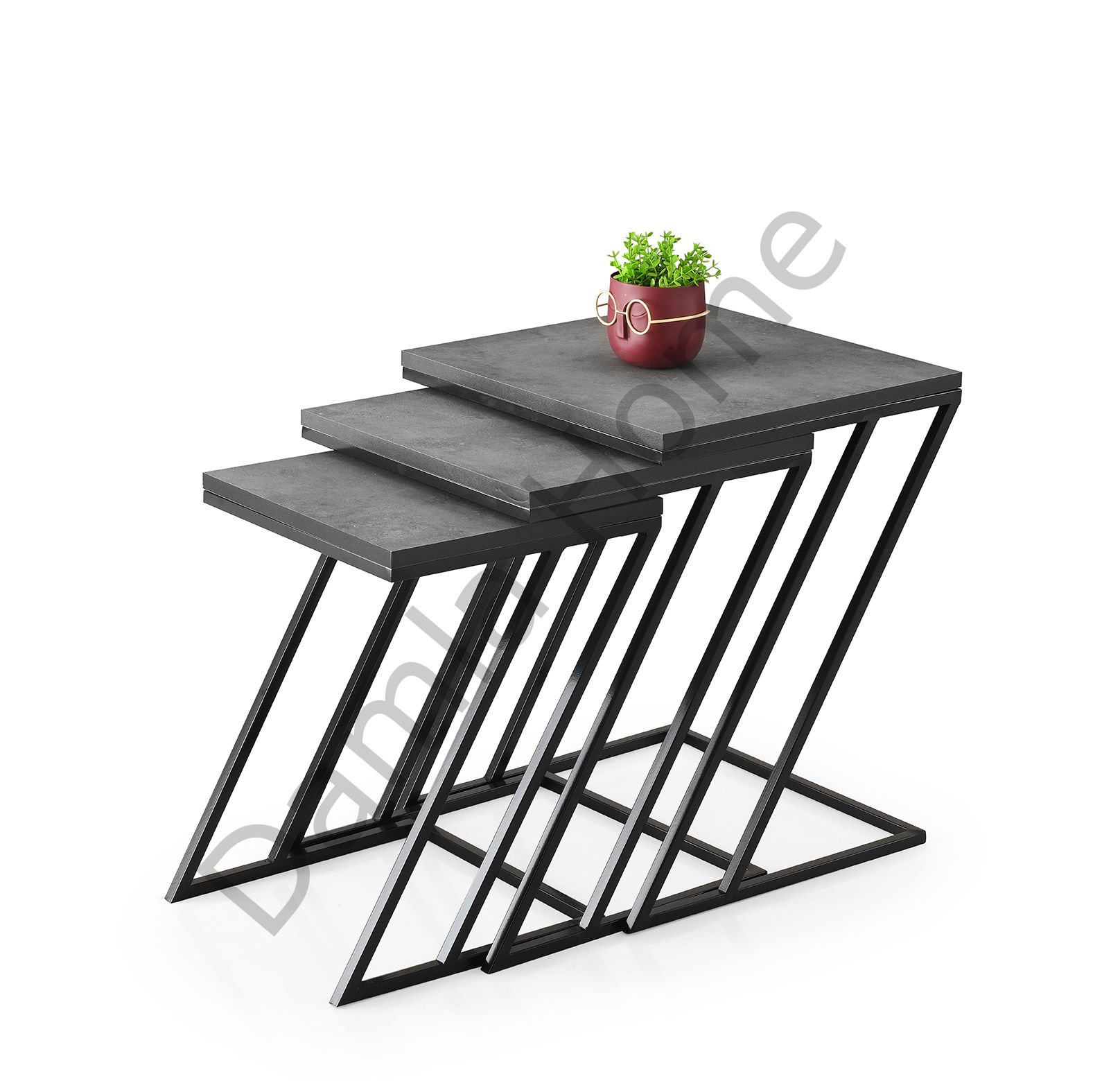 Zarif Zigon Sehpa - Siyah/Gri