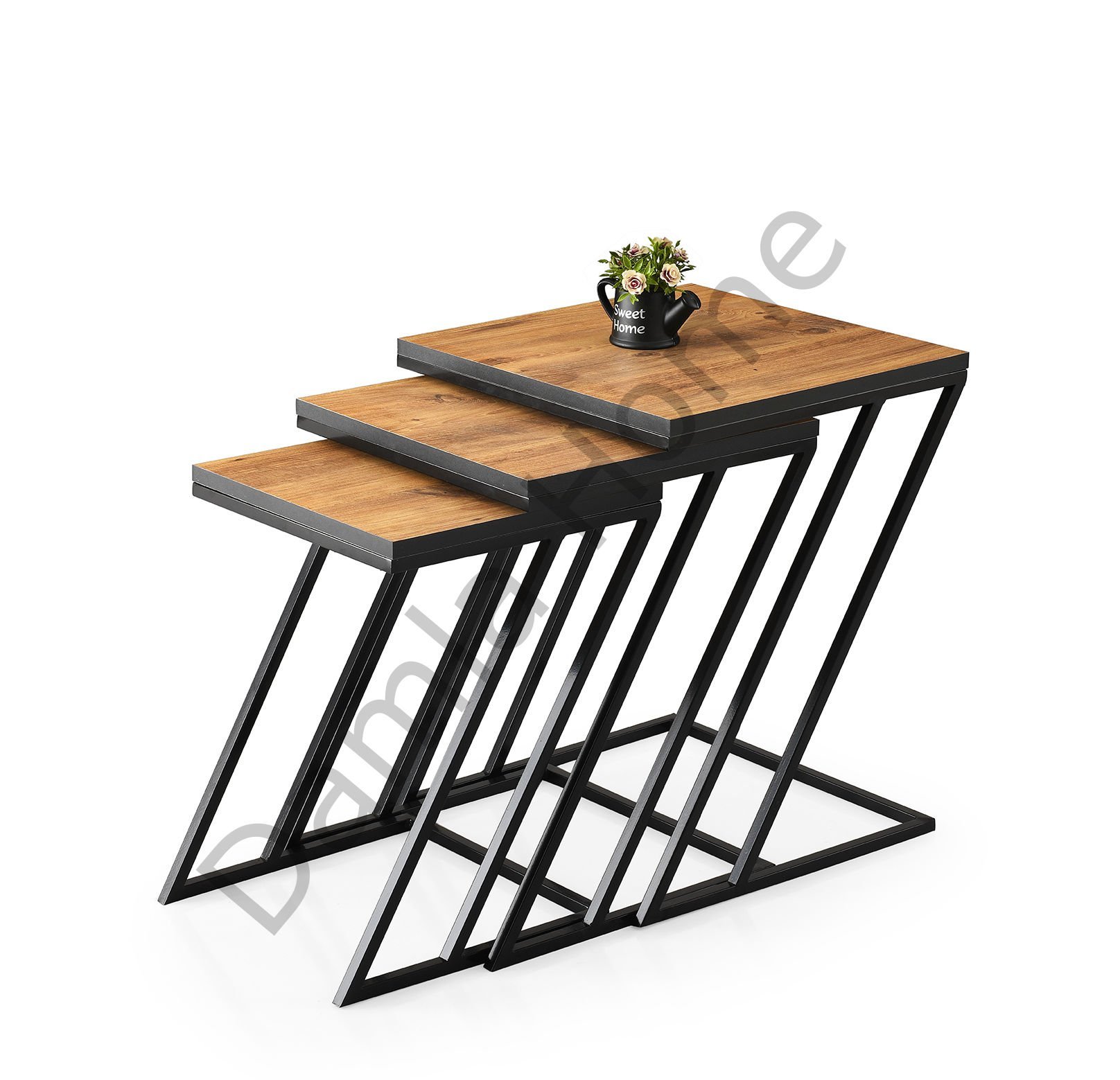 Zarif Zigon Sehpa - Siyah/Çam