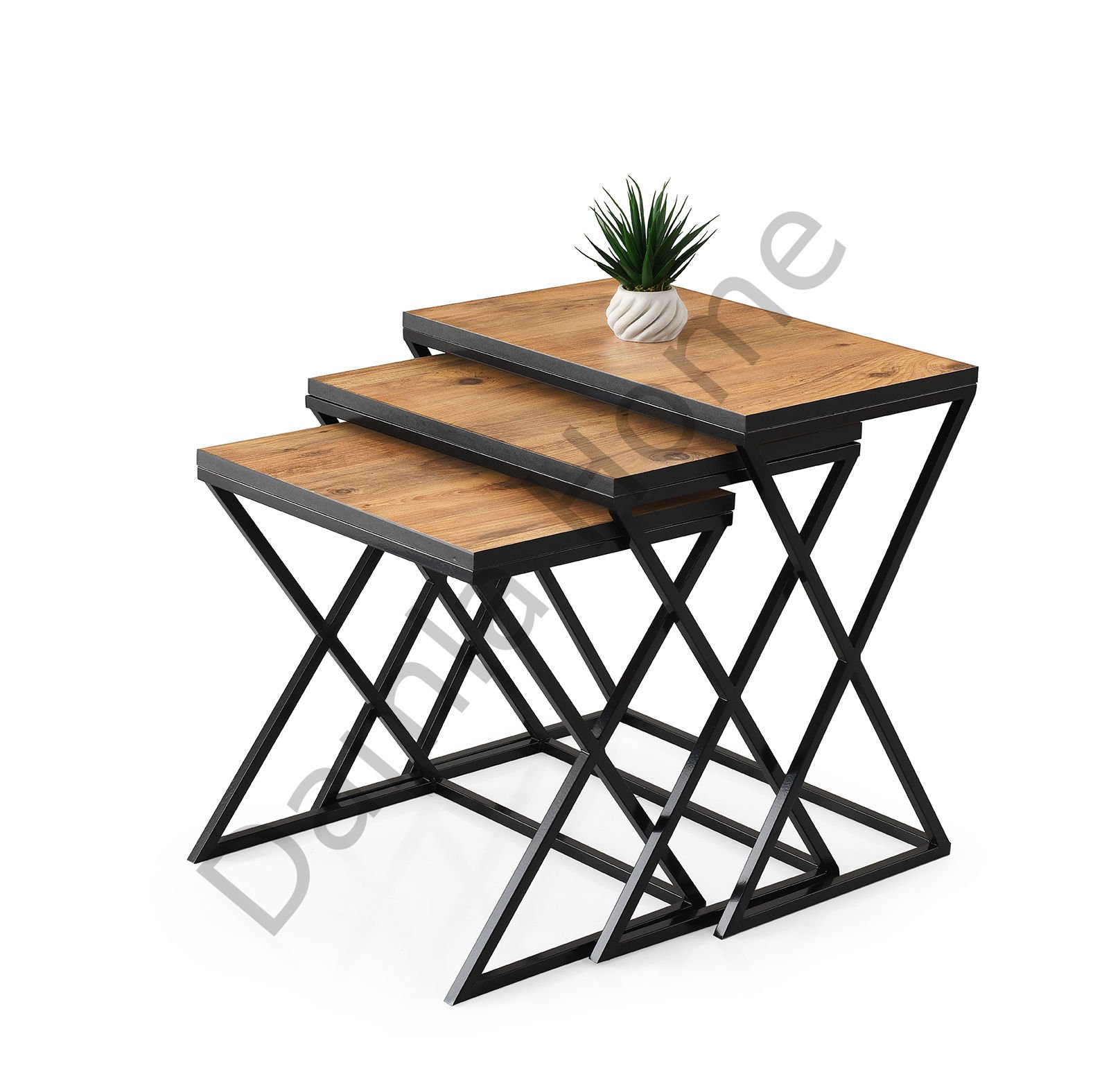 Çapraz Zigon Sehpa - Siyah/Çam