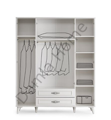 Nehir Dört Kapaklı Aynalı Dolap - Ekru