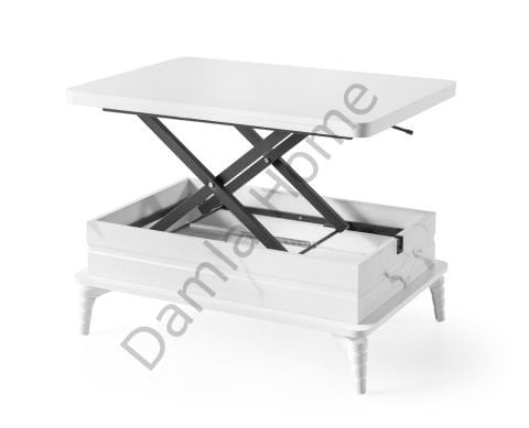 Lotus Akıllı Orta Sehpa - Beyaz/Beyaz Mermer