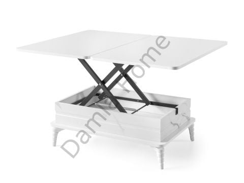 Lotus Akıllı Orta Sehpa - Beyaz/Beyaz Mermer