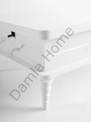 Lotus Akıllı Orta Sehpa - Beyaz/Beyaz Mermer