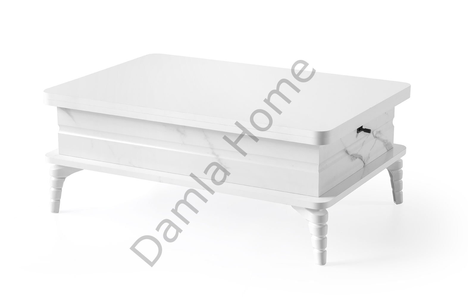 Lotus Akıllı Orta Sehpa - Beyaz/Beyaz Mermer