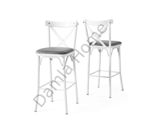 Eylül Bar Sandalyesi - Beyaz/Gri