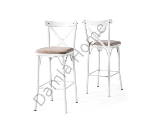 Eylül Bar Sandalyesi - Beyaz/Kahve