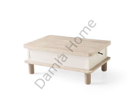 Stil Tv Ünitesi & Akıllı Sehpa Seti - Traverten/Ekru