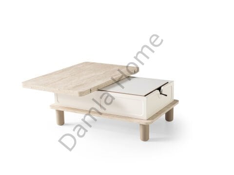 Stil Tv Ünitesi & Akıllı Sehpa Seti - Traverten/Ekru