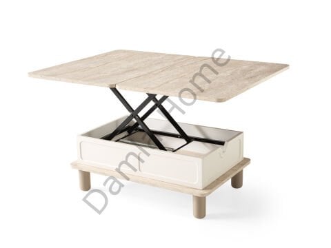 Stil Tv Ünitesi & Akıllı Sehpa Seti - Traverten/Ekru