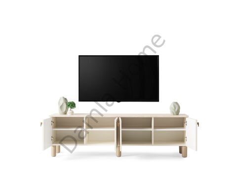 Stil Tv Ünitesi & Akıllı Sehpa Seti - Traverten/Ekru