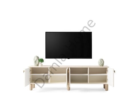 Stil Tv Ünitesi & Akıllı Sehpa Seti - Traverten/Ekru