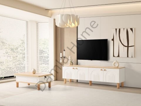 Lilyum Tv Ünitesi & Akıllı Sehpa Seti - Meşe/Ekru