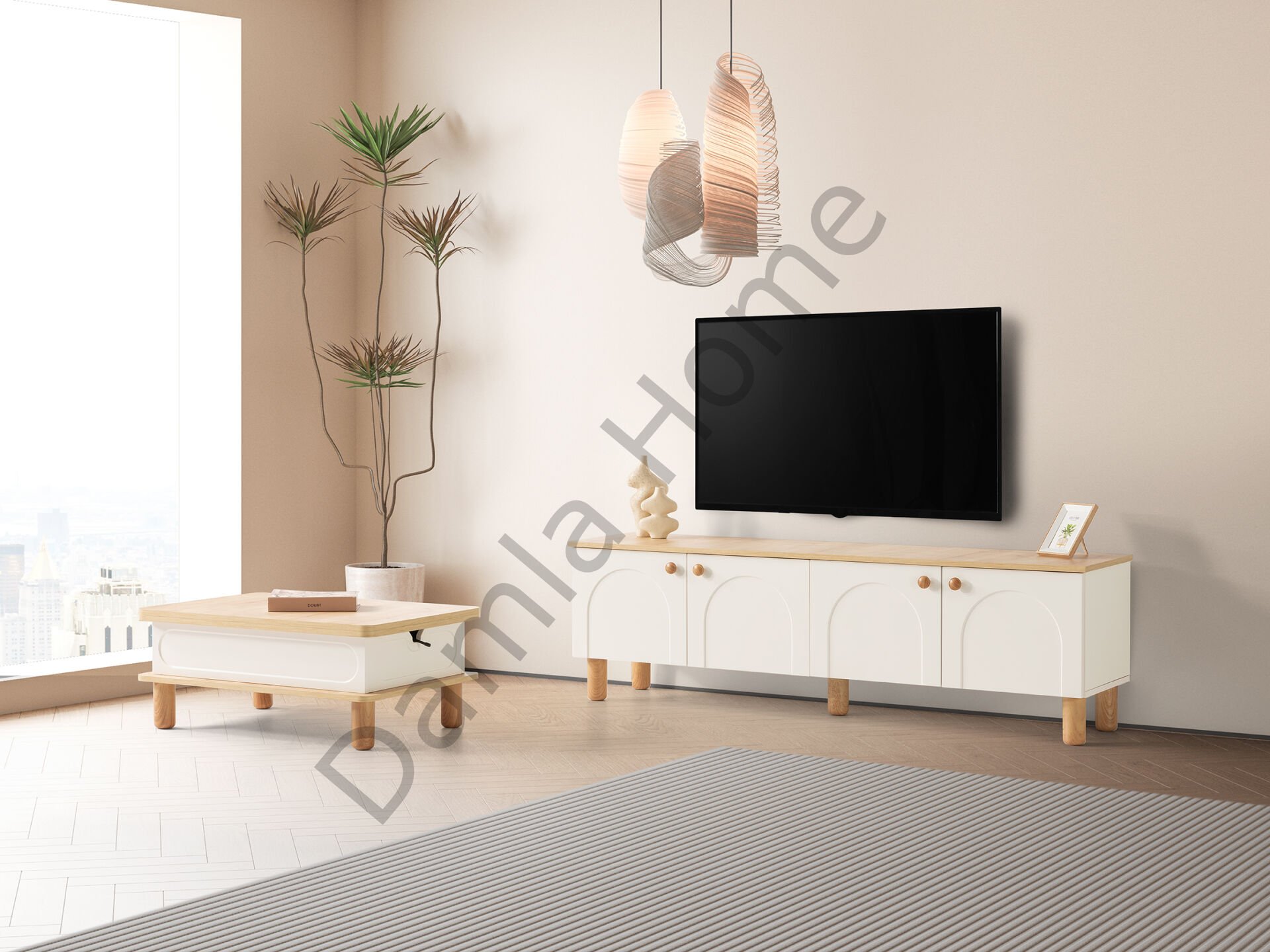 Açelya Tv Ünitesi & Akıllı Sehpa Seti - Meşe/Ekru