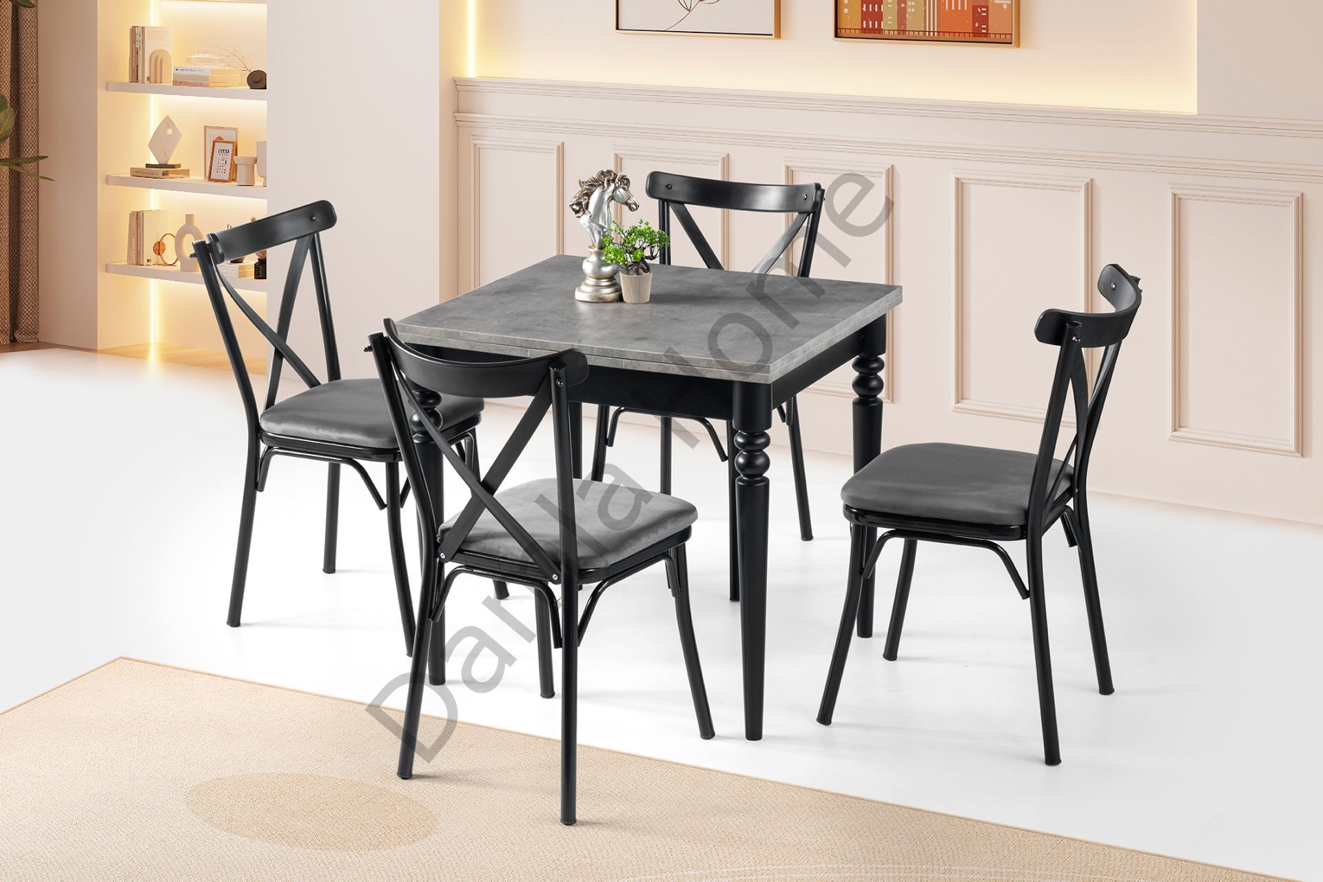 Pınar Masa Sandalye Takımı - Gri/Siyah