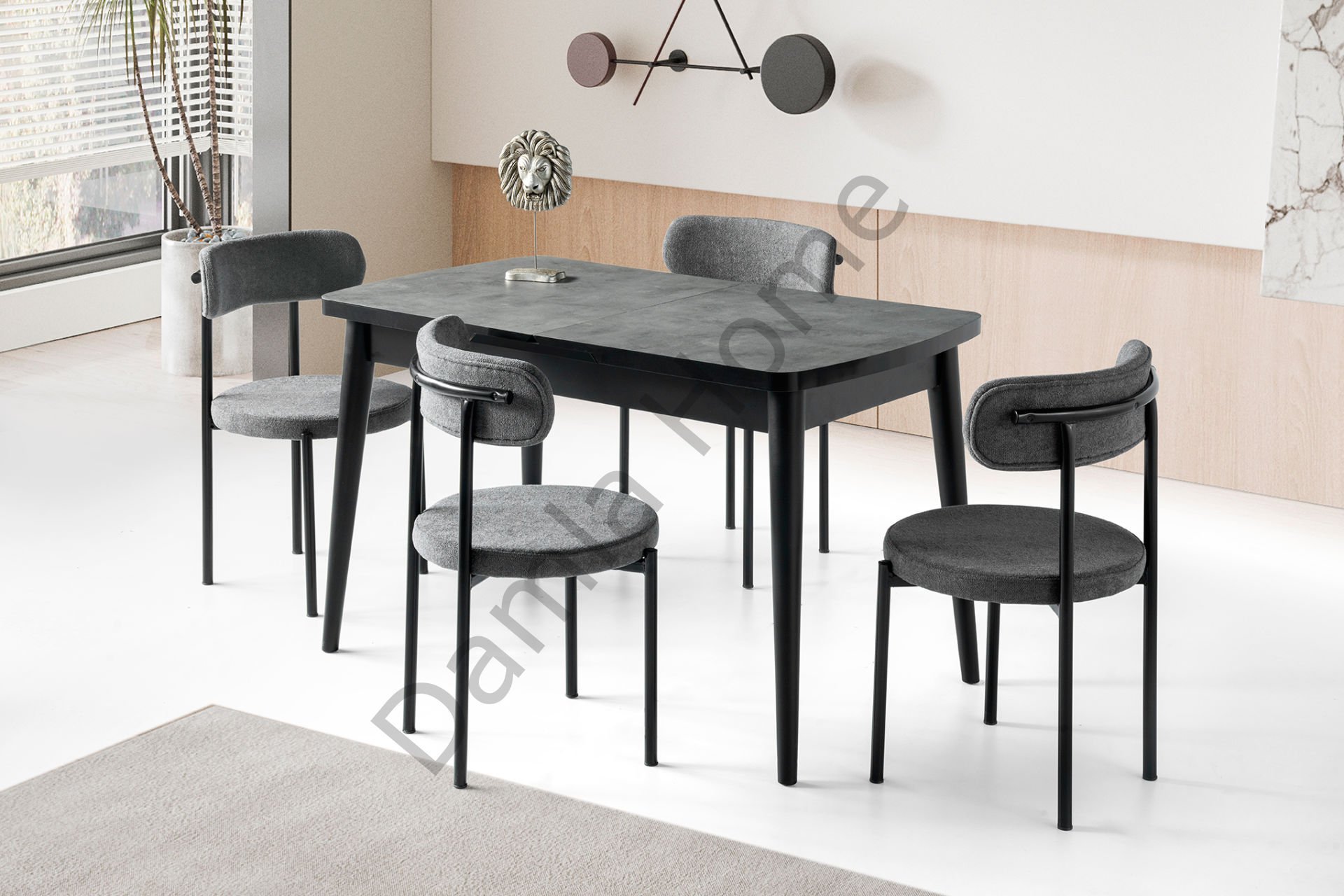 Kelebek Masa Sandalye Takımı - Gri/Siyah