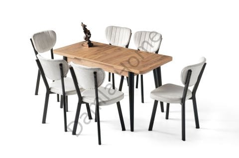 Nisa Masa Sandalye Takımı - Çam/Siyah