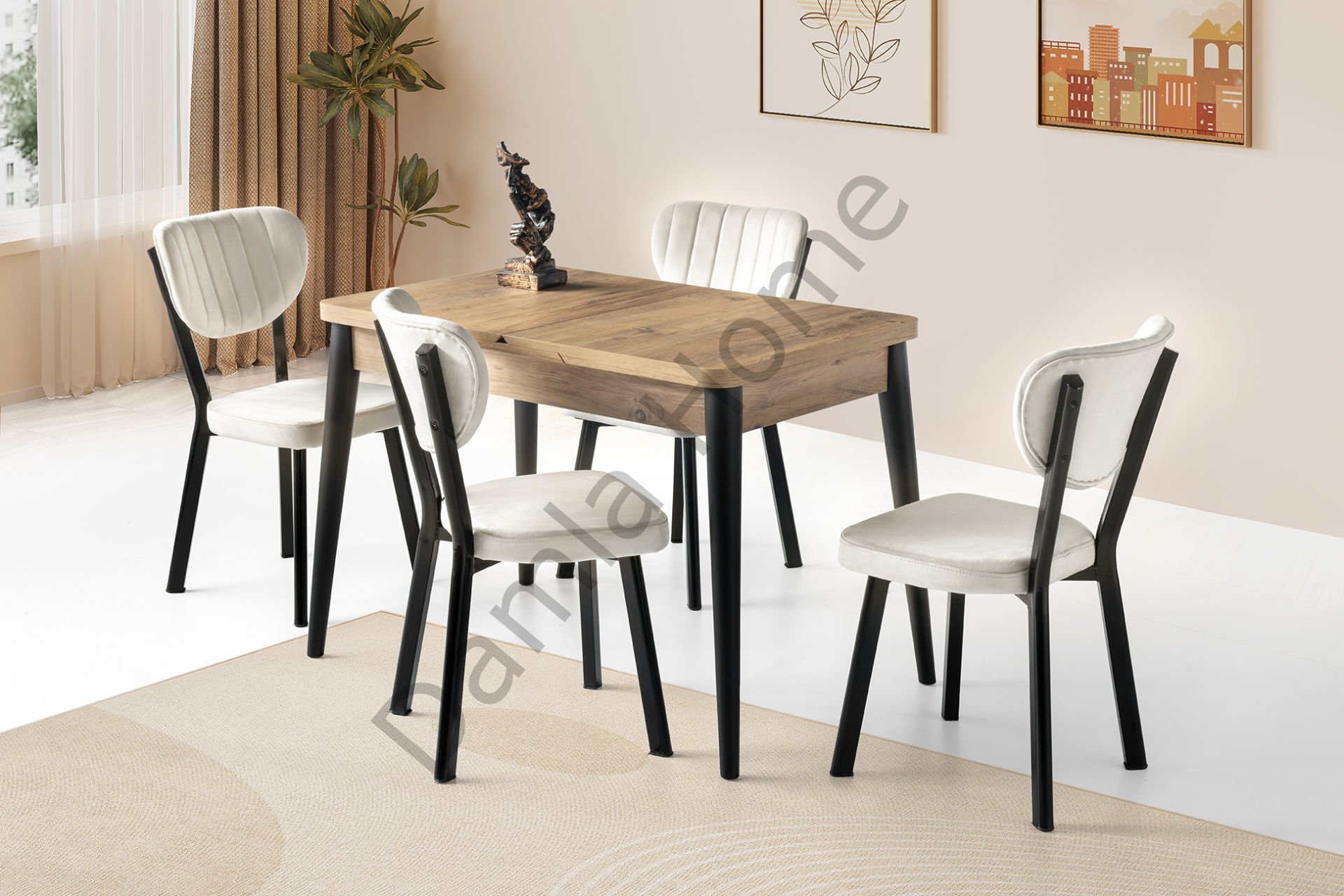 Nisa Masa Sandalye Takımı - Çam/Siyah