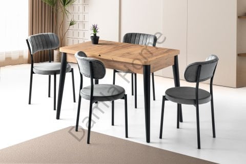 Nisa Masa Sandalye Takımı - Çam/Siyah