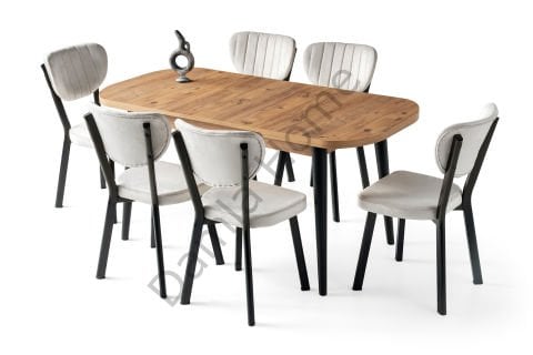 Venüs Masa Sandalye Takımı - Çam/Siyah