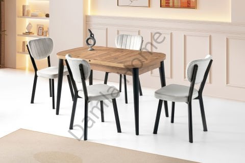 Venüs Masa Sandalye Takımı - Çam/Siyah