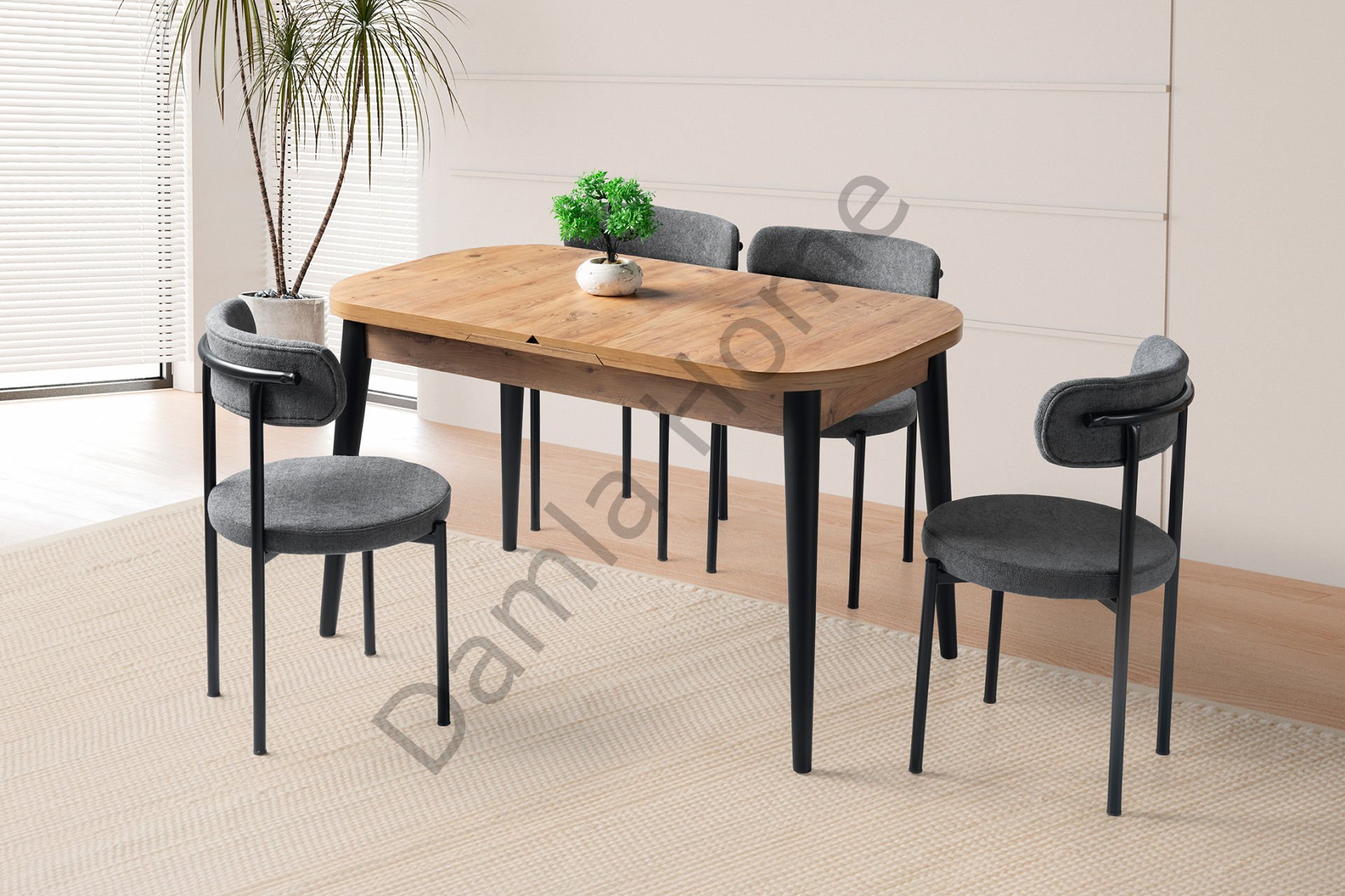 Venüs Masa Sandalye Takımı - Çam/Siyah