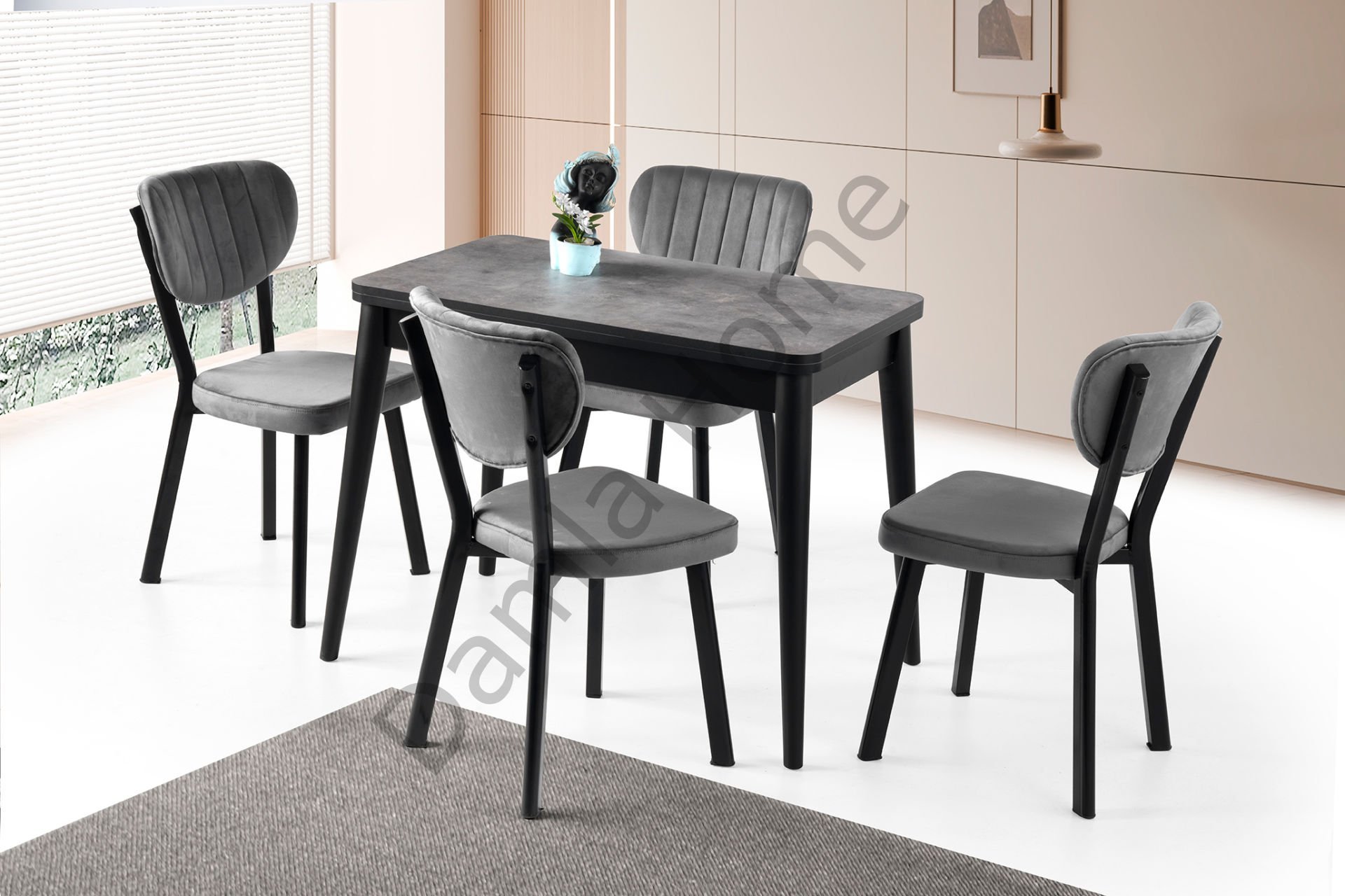 Rüya Masa Sandalye Takımı - Gri/Siyah