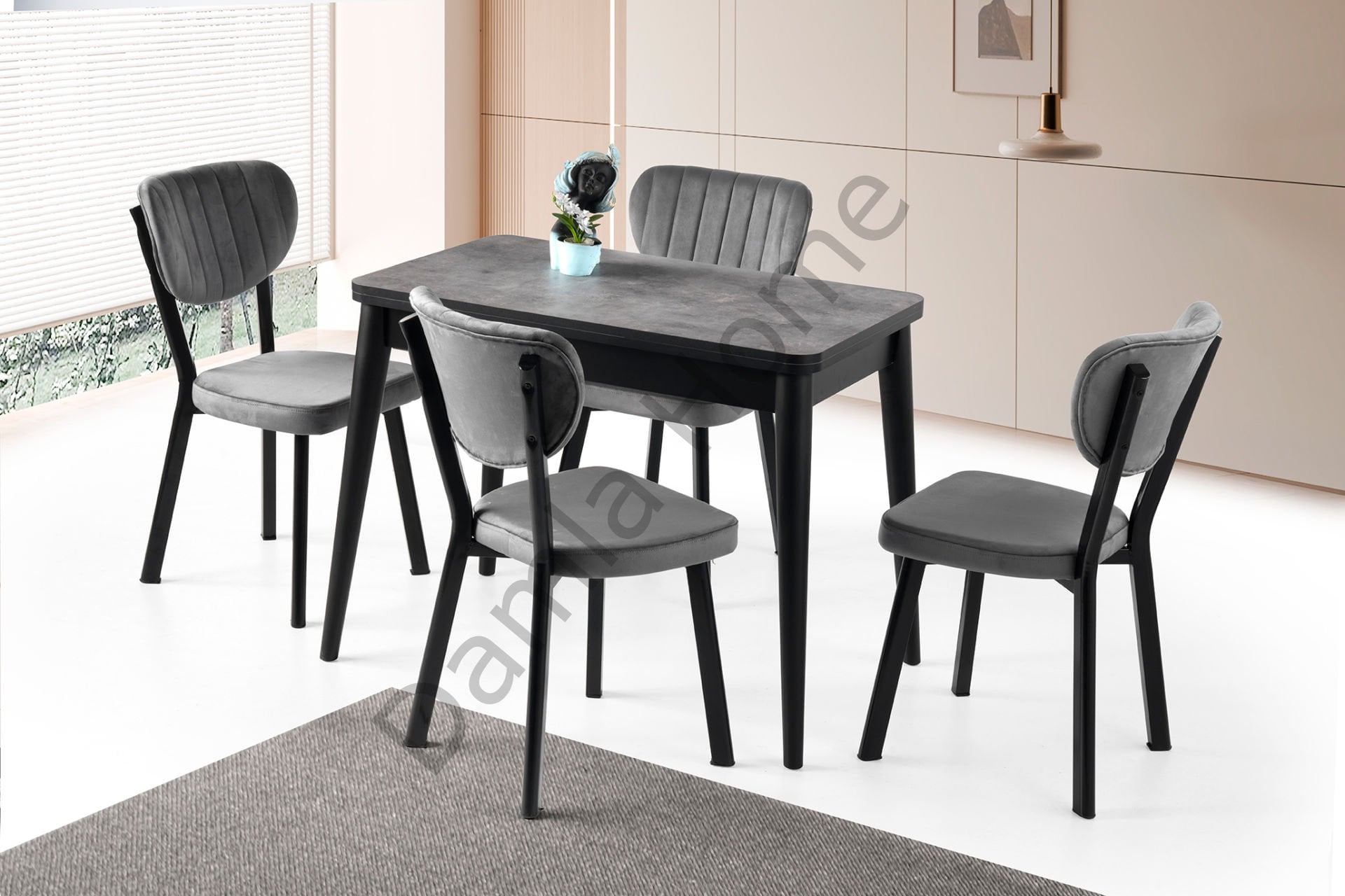 Rüya Masa Sandalye Takımı - Gri/Siyah