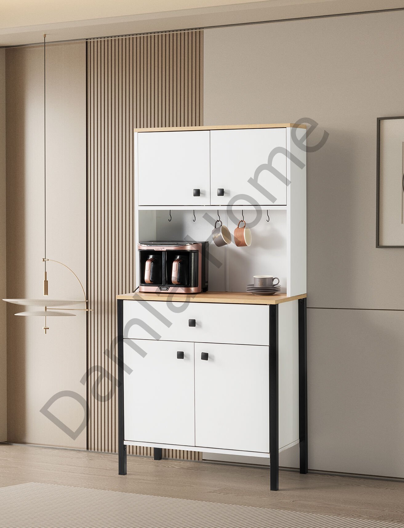 Güneş Kahve Köşesi - Beyaz/Meşe/Siyah