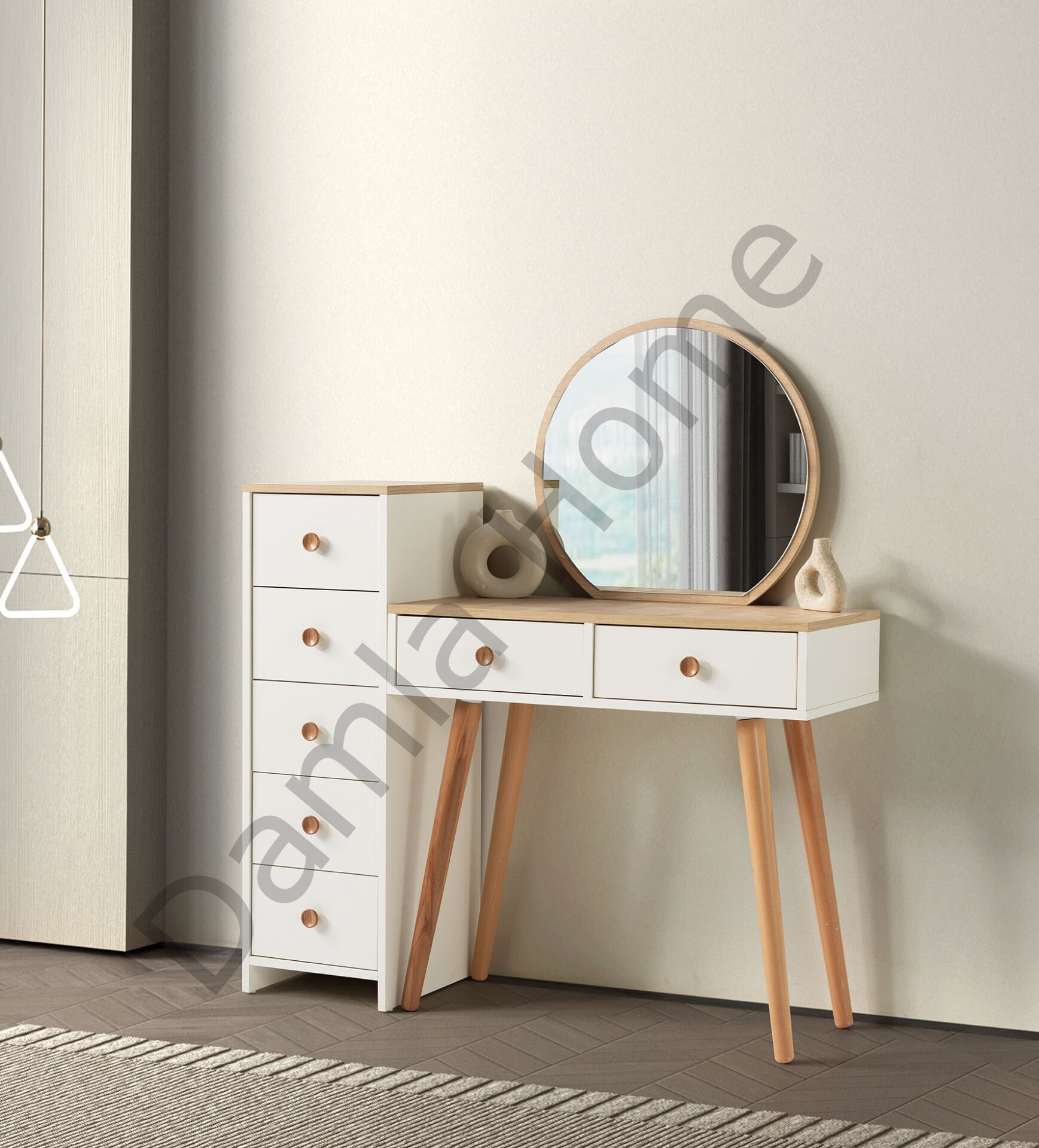Duru Makyaj Masası -Ekru/Meşe