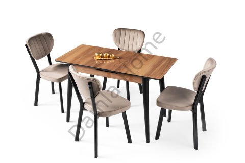 Melisa Masa Sandalye Takımı - HighGloss Ceviz/Siyah