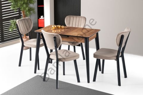 Melisa Masa Sandalye Takımı - HighGloss Ceviz/Siyah