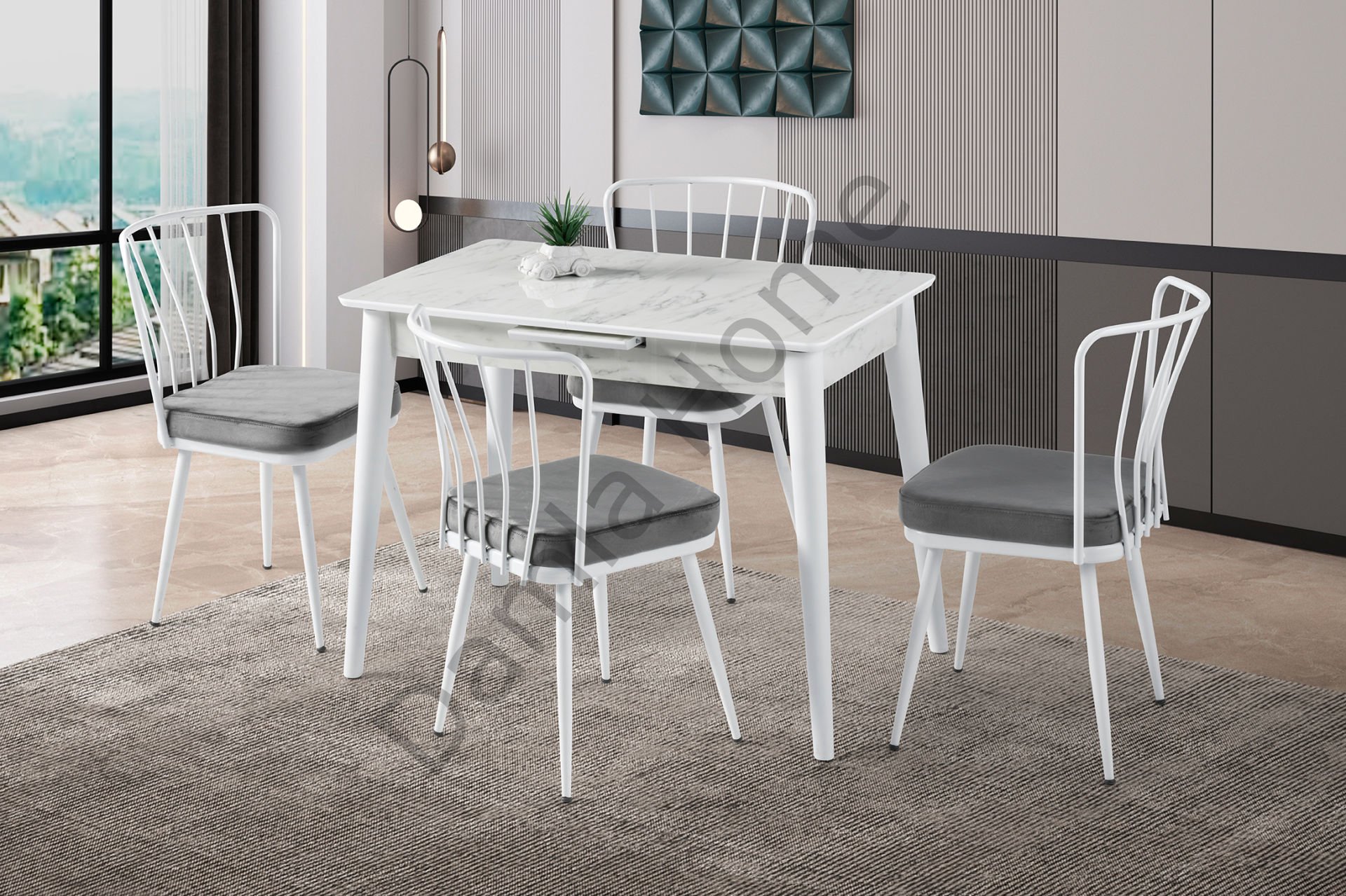 Melisa Masa Sandalye Takımı - HighGloss Marmo/Beyaz