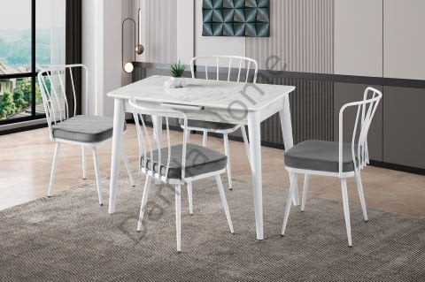 Melisa Masa Sandalye Takımı - HighGloss Marmo/Beyaz