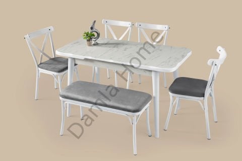 İkon Masa Sandalye Takımı - HighGloss Marmo/Beyaz
