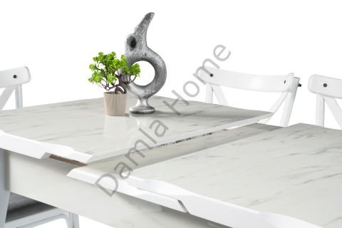 İkon Masa Sandalye Takımı - HighGloss Marmo/Beyaz