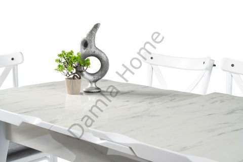 İkon Masa Sandalye Takımı - HighGloss Marmo/Beyaz