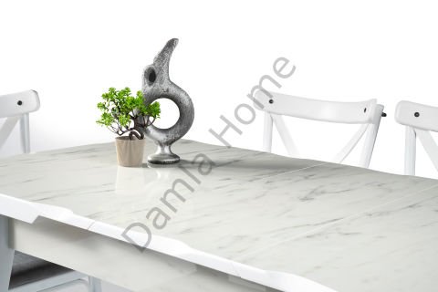 İkon Masa Sandalye Takımı - HighGloss Marmo/Beyaz