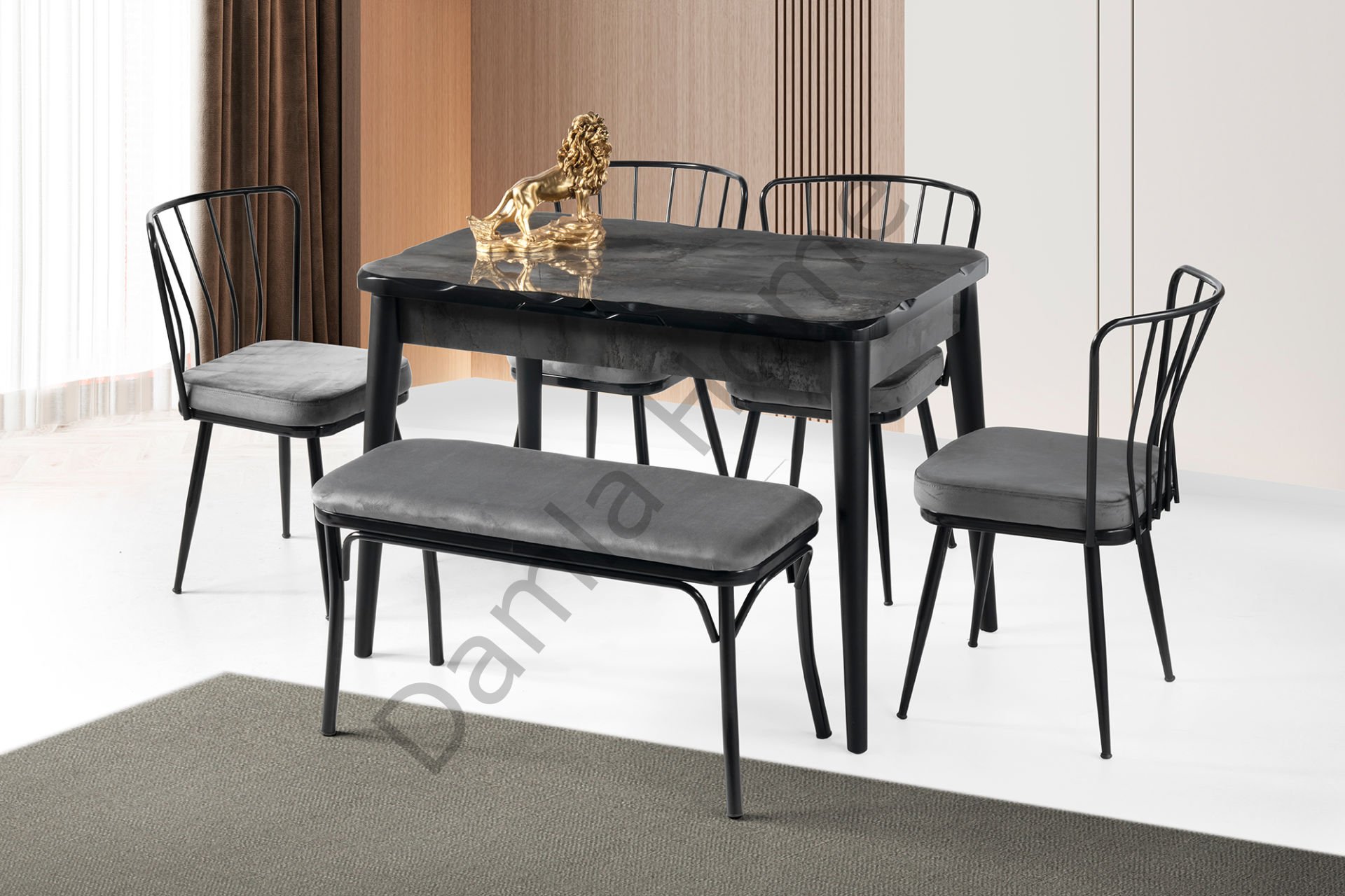 İkon Masa Sandalye Takımı - HighGloss Irony/Siyah