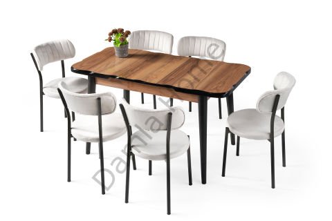 İkon Masa Sandalye Takımı - HighGloss Ceviz/Siyah