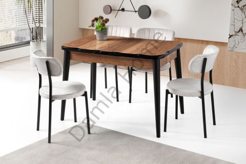 İkon Masa Sandalye Takımı - HighGloss Ceviz/Siyah