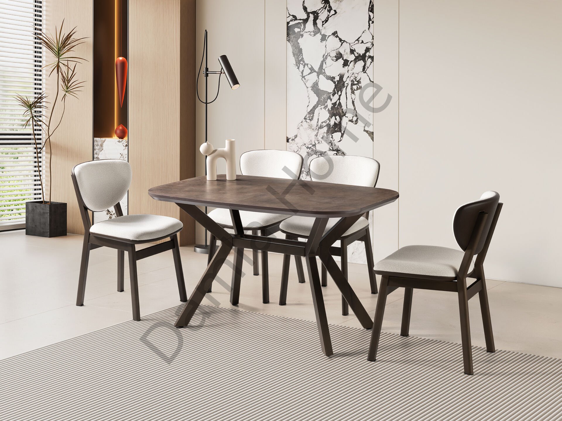 Roma Masa Sandalye Takımı - Retro Bronz/Metalik Kahve