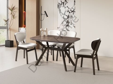 Roma Masa Sandalye Takımı - Retro Bronz/Metalik Kahve